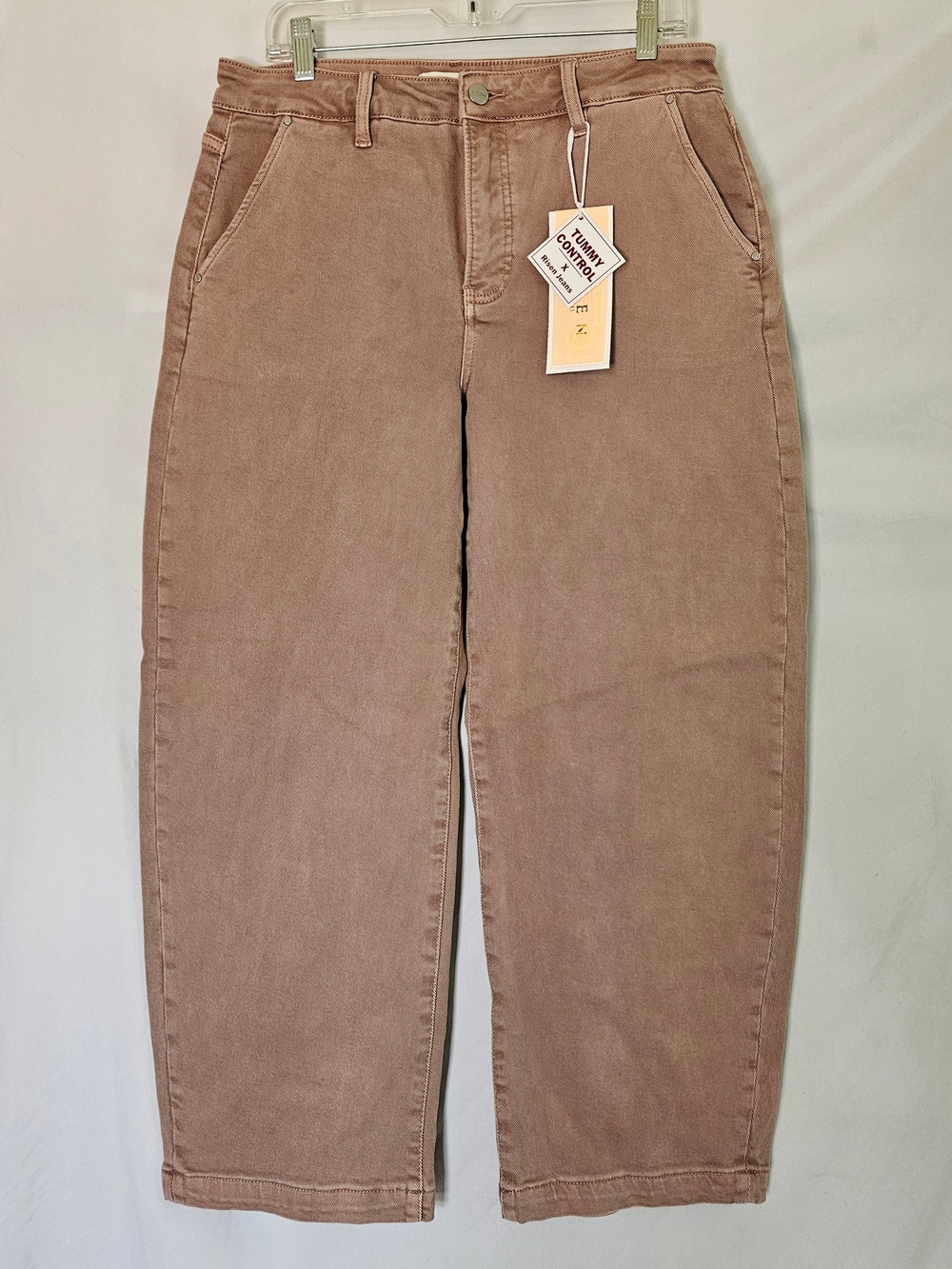 Risen Tummy Control High Rise Crop Barrel Leg Jeans Womens 11 NWT Mauve